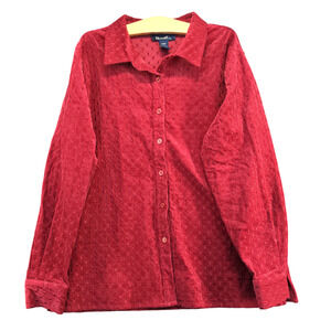 Denim & Co. Women's Button Up Shirt Red Large Long Sleeve Cotton Blend Casual